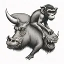 monkey eating ice-cream riding a warthog  tattoo design idea
