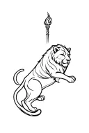 man, mountain, lion, torch, time, perseverance, effort, courage, power, elegance, knowledge tattoo design idea