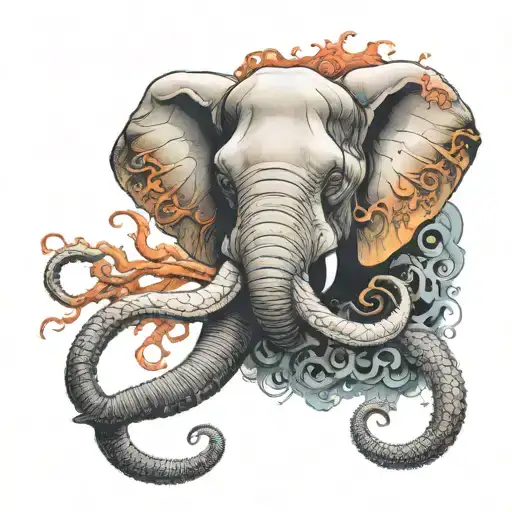 elephant head with octopus arms outstretched tattoo design idea