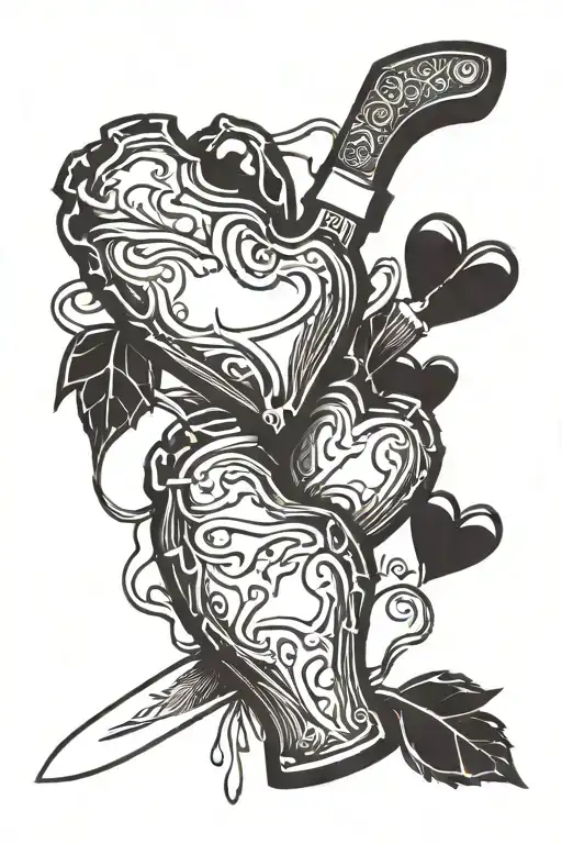 the butcher knife cutting hearts tattoo design idea