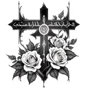 a cross with roses with my parents' names in Arabic tattoo design idea