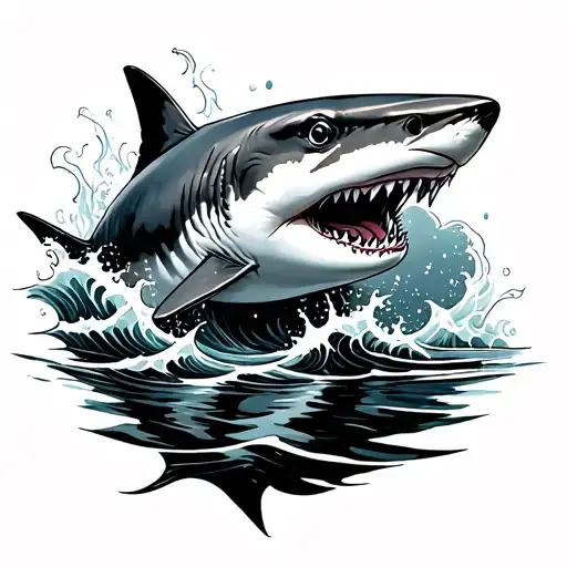 lemon shark with waves flowing water tattoo design idea