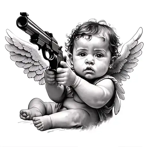 gangser street baby angel aiming a gun tattoo design idea