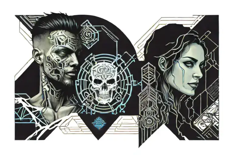 pair of male and femalel gods symbolizing death and rebirth tattoo design idea