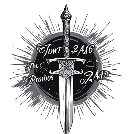 Says Proverbs 24:16 with sword tattoo design idea