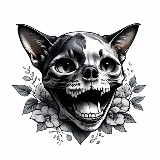 dog and cat skull tattoo design idea