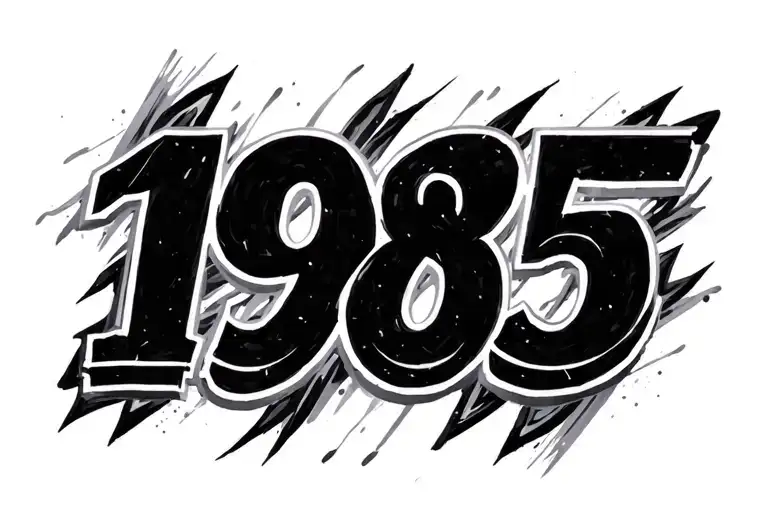 "1985" negative font surrounded tattoo design idea