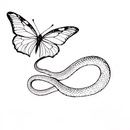 snake strangling butterfly emerging tattoo design idea