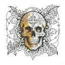 simple design, emperor tarot card with a cracked skull, vines, rivets, lava tattoo design idea