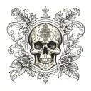 simple design, emperor tarot card with a cracked skull, vines, rivets, lava tattoo design idea