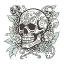 simple design, emperor tarot card with a cracked skull, vines, rivets, lava tattoo design idea