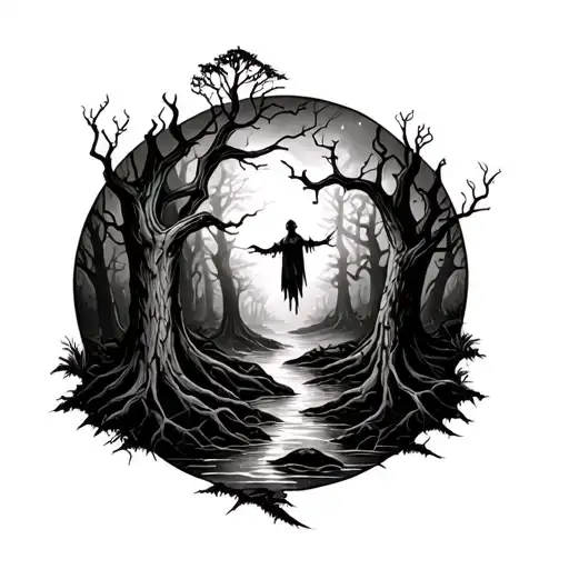 Haunted Forest tattoo design idea