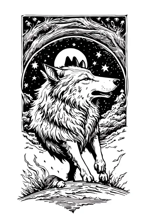 wolf howling at the moon tattoo design idea