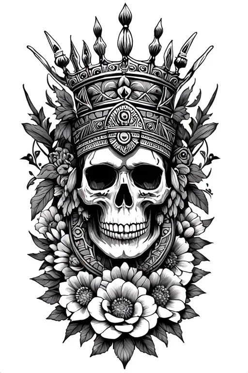 aztec, skull, flowers intertwined, crown, armband tattoo tattoo design idea