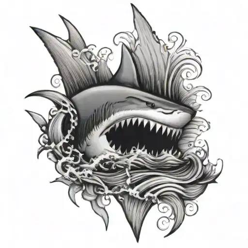 shark tooth with ocean waves inside of it  tattoo design idea
