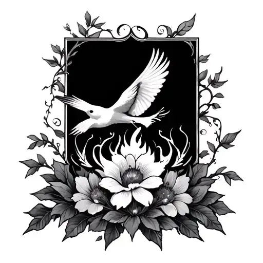 flowers,fire,vines,birds, bible verses surrounding tattoo design idea