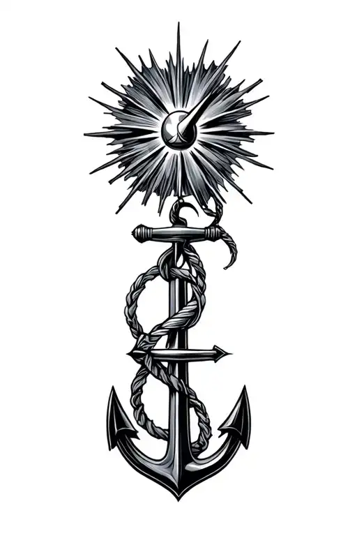 starburst with anchor intertwined tattoo design idea