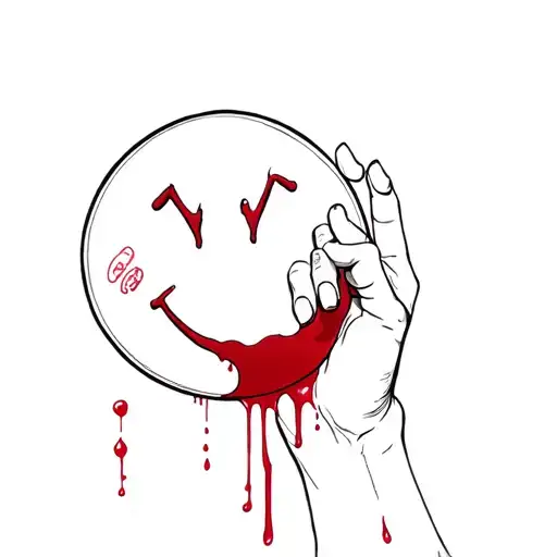 Dexter inspired tattoo including a hand holding the smiley face blood slide, all nails on hand visible tattoo design idea