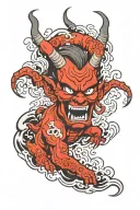 japanese devil. and text that says Rotondo. tattoo design idea