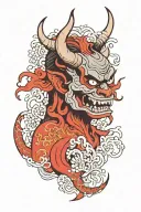 japanese devil. and text that says Rotondo. tattoo design idea