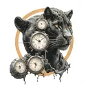 black panther with 2 clocks on the outside  tattoo design idea