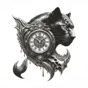 black panther with 2 clocks on the outside  tattoo design idea