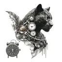 black panther with 2 clocks on the outside  tattoo design idea