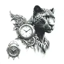 black panther with 2 clocks on the outside  tattoo design idea
