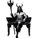 the Greek god hades sitting on a throne of ebony hold a scepter in his left hand  tattoo design idea