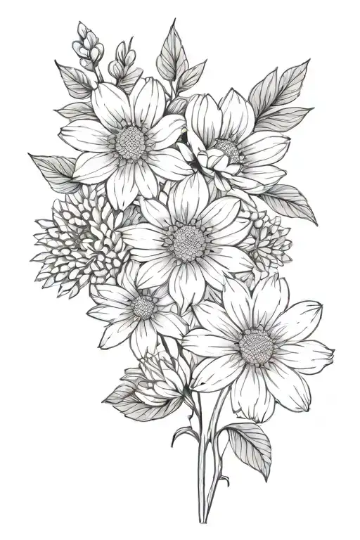 chrysanthemum, marigold, snow drop ,  and cosmos birth flower tattoo tattoo design idea
