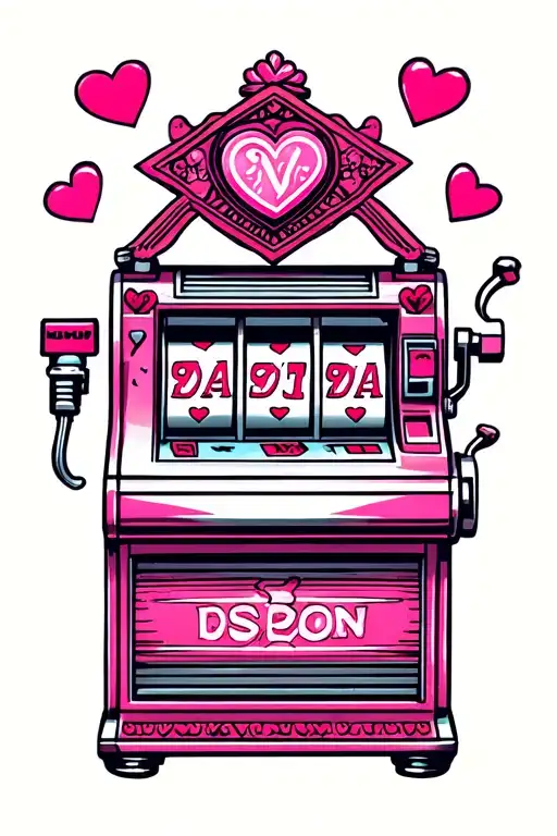 pink slot machine with hearts simple tattoo design idea
