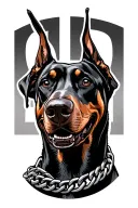 smiling doberman head comicstyle with chain bracelet tattoo design idea