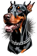 smiling doberman head comicstyle with chain bracelet tattoo design idea