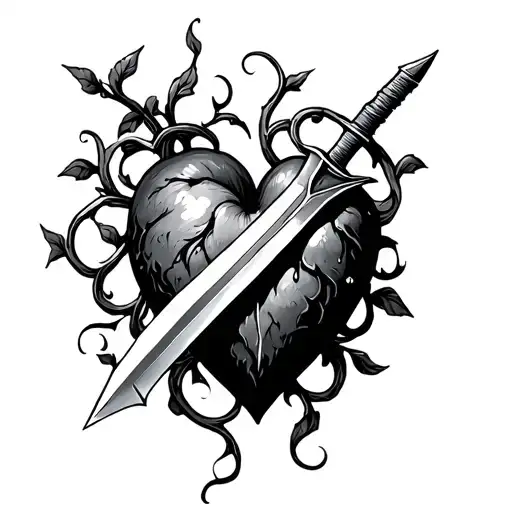 heart with a dagger through it vines wrapped around it  tattoo design idea