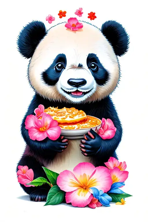 cute panda eating tattoo design idea