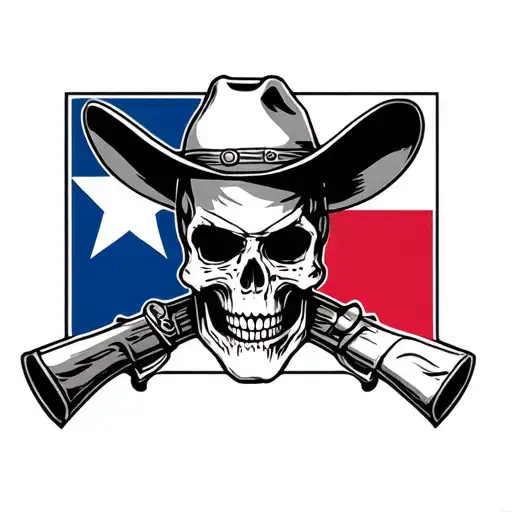 skull cowboy Texas flag Houston oilers logo integrated tattoo design idea