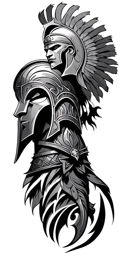 spartan warrior and viking tribal patterns incorporated tattoo design idea