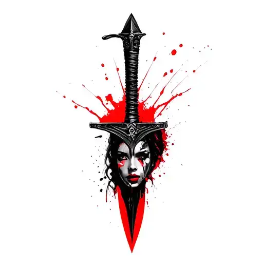 composition, a woman's face coming out of a dagger tattoo design idea