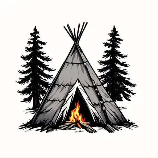 teepee with camp fire tattoo design idea