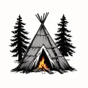 teepee with camp fire tattoo design idea