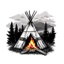 teepee with camp fire tattoo design idea