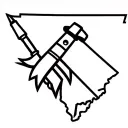 rocket, bulldozer, and hammer in black in white. simple design and inside the outline of South Carolina state  tattoo design idea