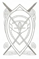 African Massai shield with two spears crossing behind it. No colors tattoo design idea