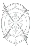 African Massai shield with two spears crossing behind it. No colors tattoo design idea