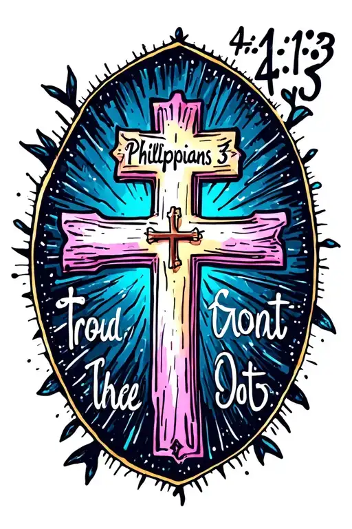 Philippians 4:13 with a cross after 4:13 written in cursive tattoo design idea
