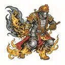 st Florian firefighter with burning house tattoo design idea