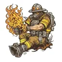 st Florian firefighter with burning house tattoo design idea