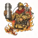 st Florian firefighter with burning house tattoo design idea