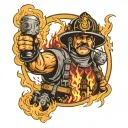 st Florian firefighter with burning house tattoo design idea