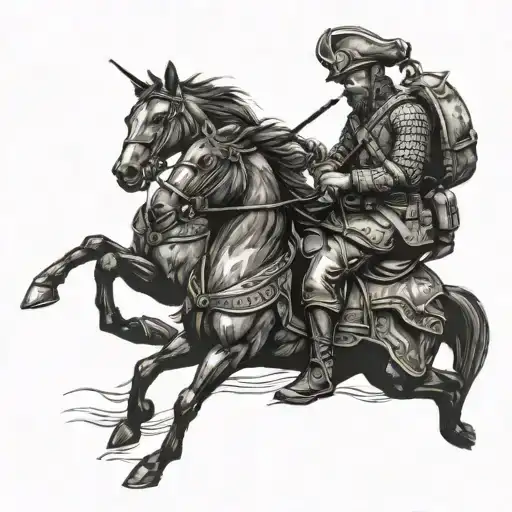 soldiers on horses on a hill, stare at the sea tattoo design idea